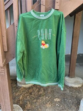 Disney Winnie the Pooh Green Striped Crewneck Sweatshirt